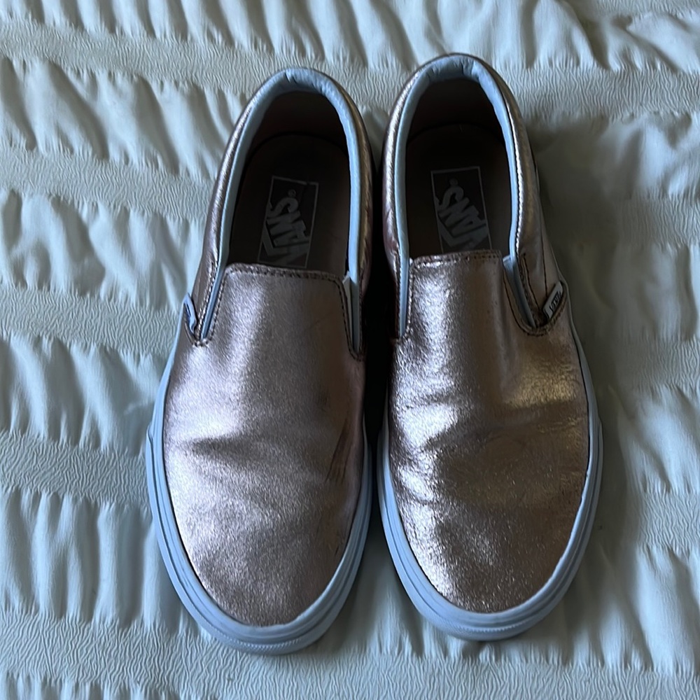 Rose gold slip on Vans